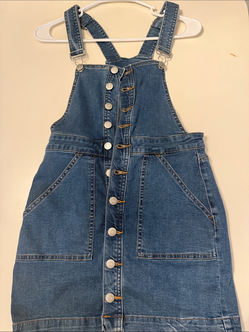 Guess Blue Denim Button-Front Overalls Dress